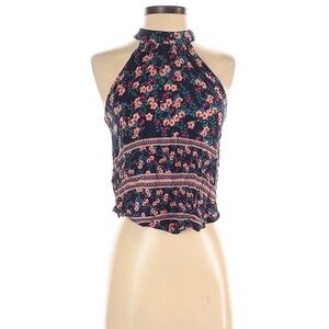 Chloe K Navy Halter Crop Top with Pink Floral